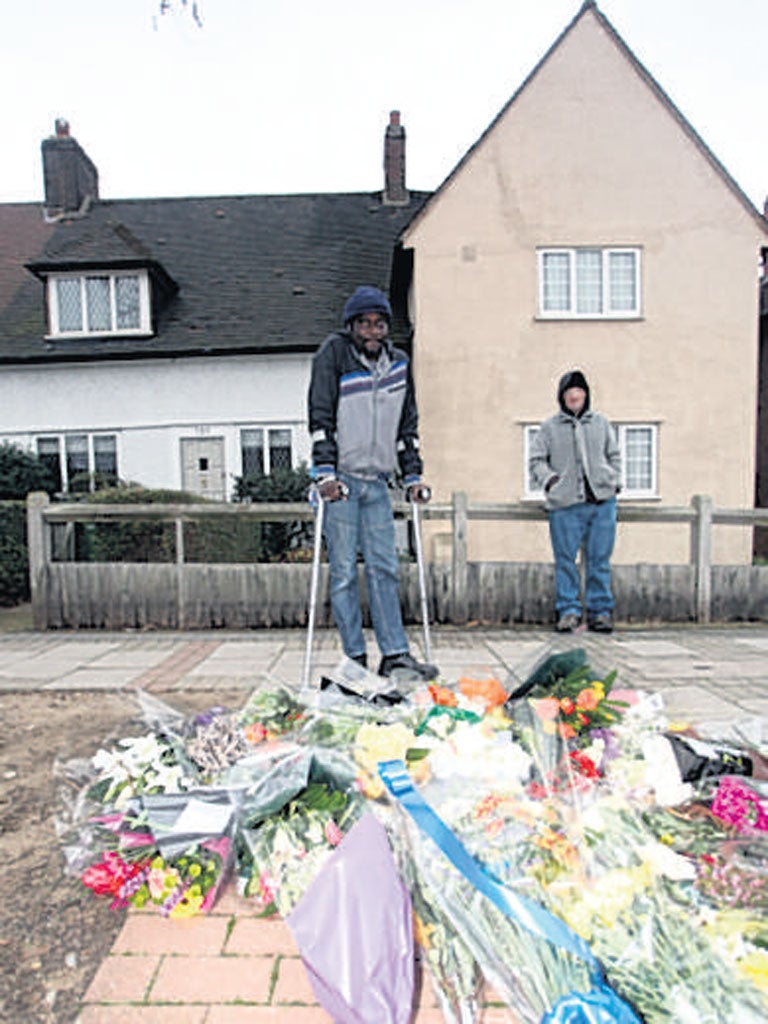 Fresh flowers were laid at the spot where Stephen died yesterday