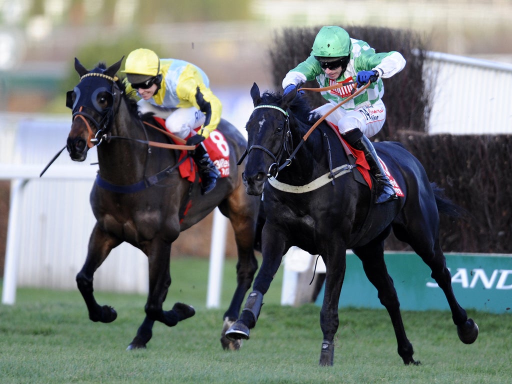 Hold On Julio (right) goes clear to win over three miles yesterday