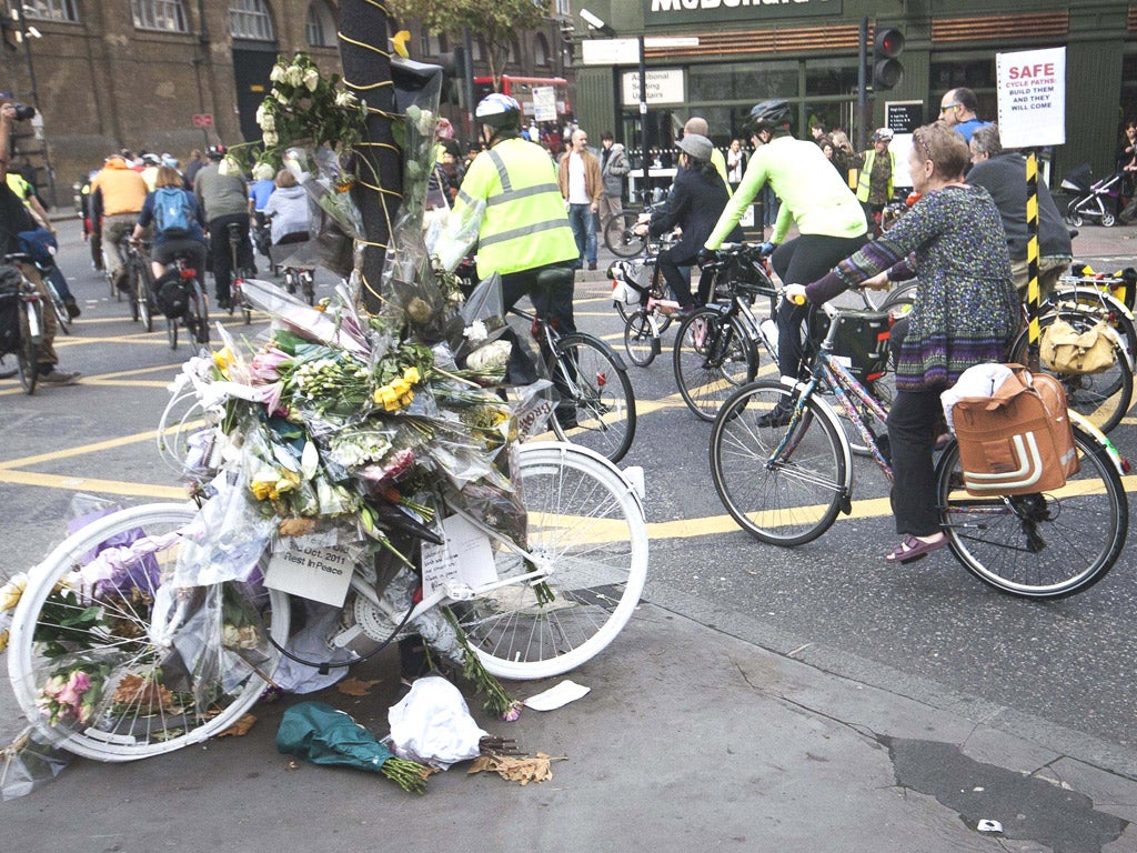 The ‘ghost bike’ memorial to Min Joo Lee and Emma Foa, who were killed in the area