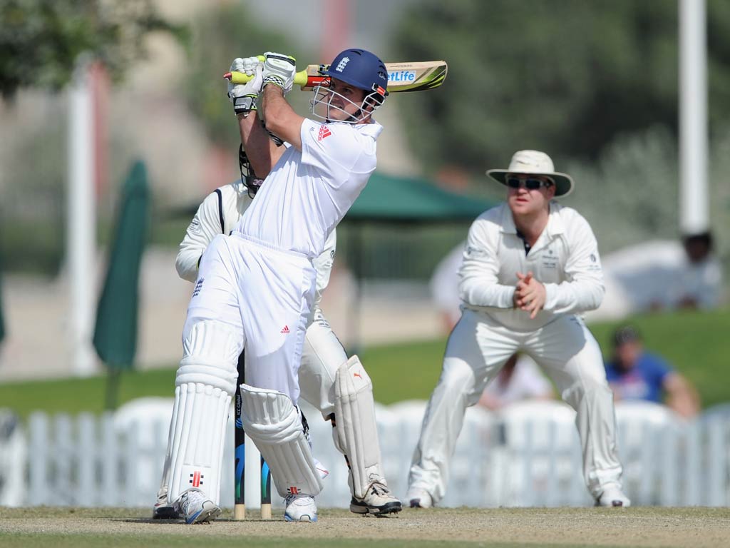 Andrew Strauss pictured in action today