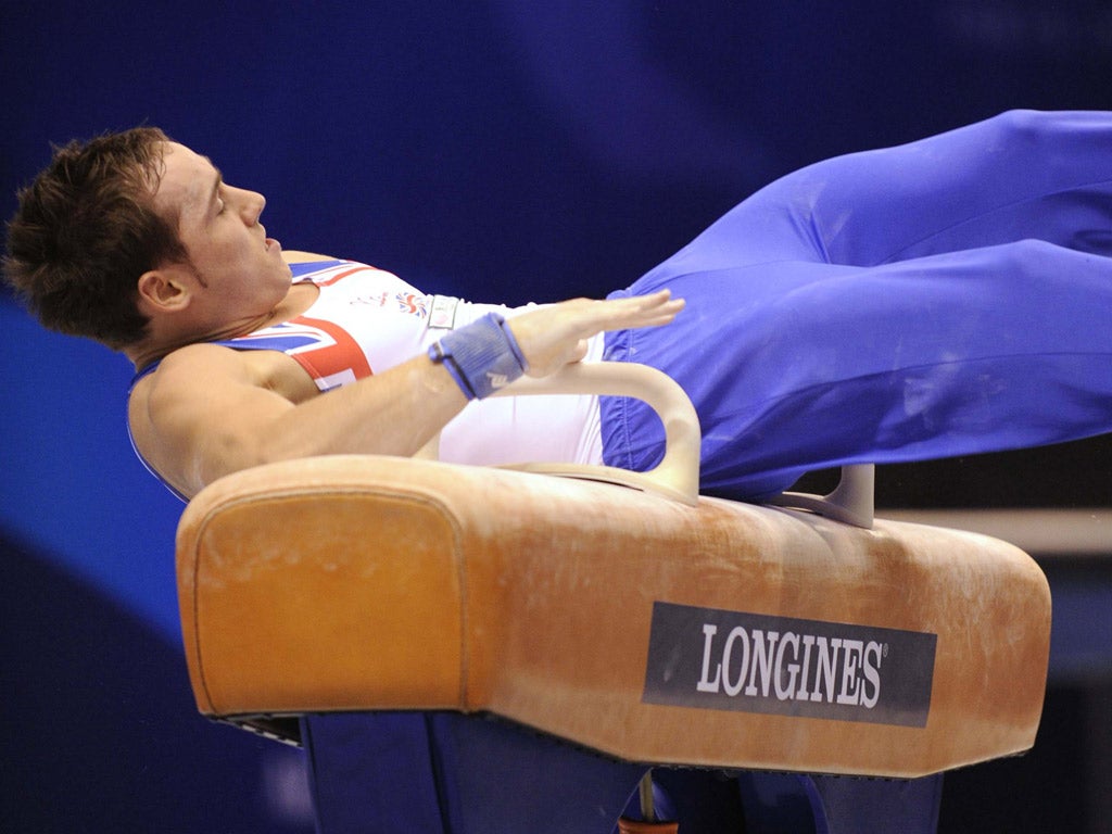 Daniel Keating comes a cropper on the pommel horse in Tokyo