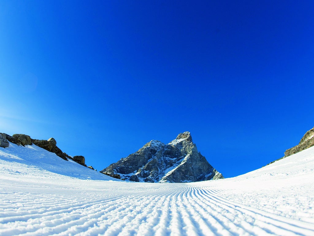 Free run: a groomed piste in Cervinia, Italy