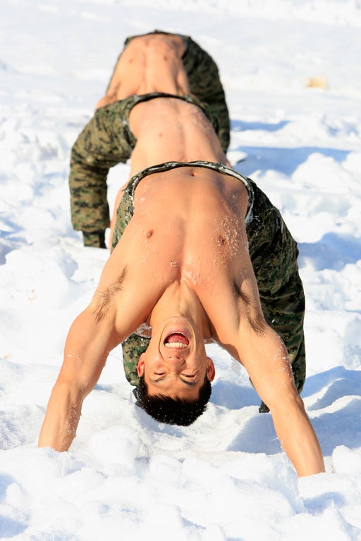 South Korean special warfare command soldiers participate in winter military training exercise on January 11, 2012 in Pyeongchang-gun, South Korea. The South Korean troops train in temperatures below -20 degrees celsius to defend the country against any possible attacks from North Korea.