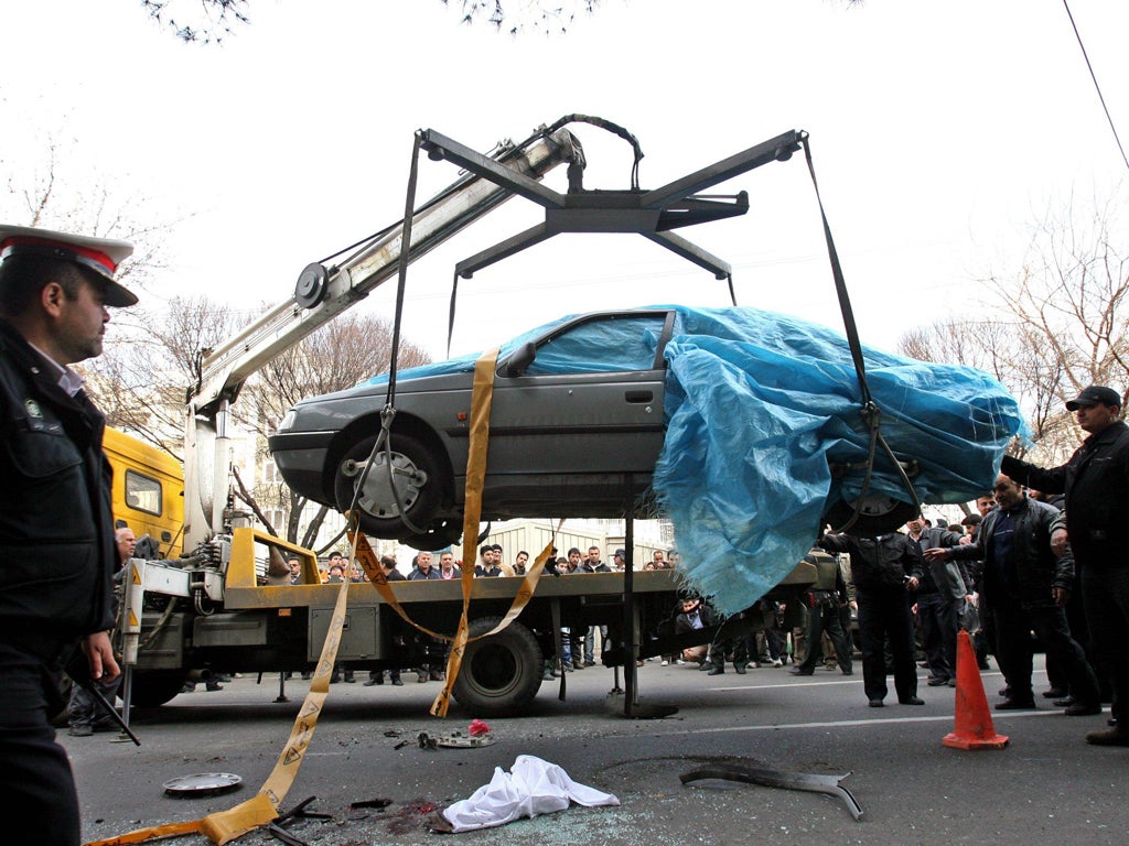 Blast site: The car in which the Iranian scientist was murdered