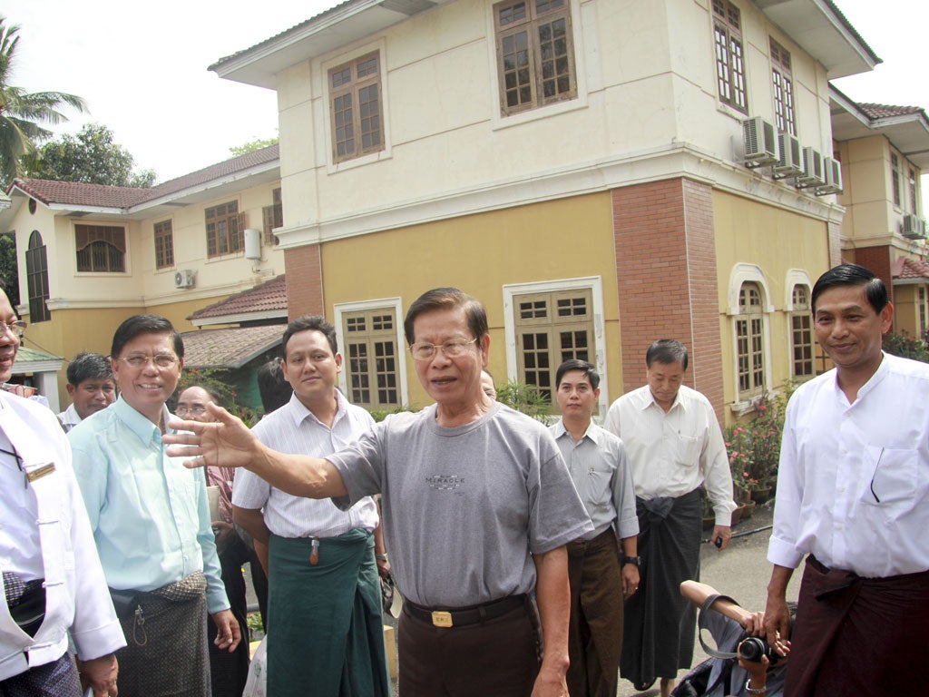 Burma's former Prime Minister Khin Nyunt speaks today after his release from house arrest in Rangoon