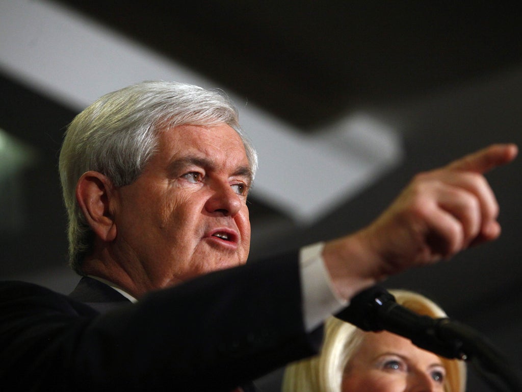 Newt Gingrich at a primary night party in New Hampshire this week