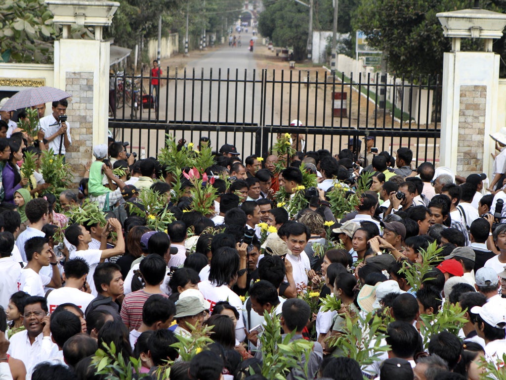 Family members await the release of loved ones outside the prison yesterday