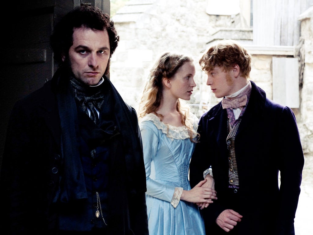 Brooding: Matthew Rhys (John Jasper), Tamzin Merchant (Rosa Bud) and Freddie Fox as Edwin Drood