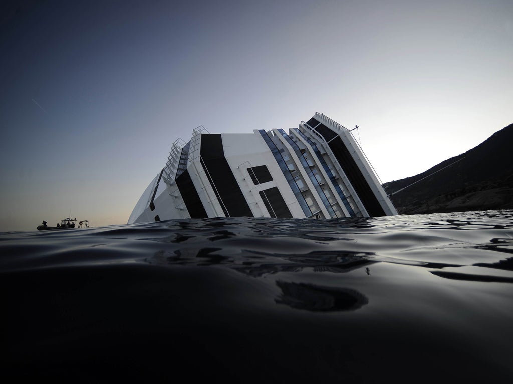 The Costa Concordia off the Italian coast yesterday