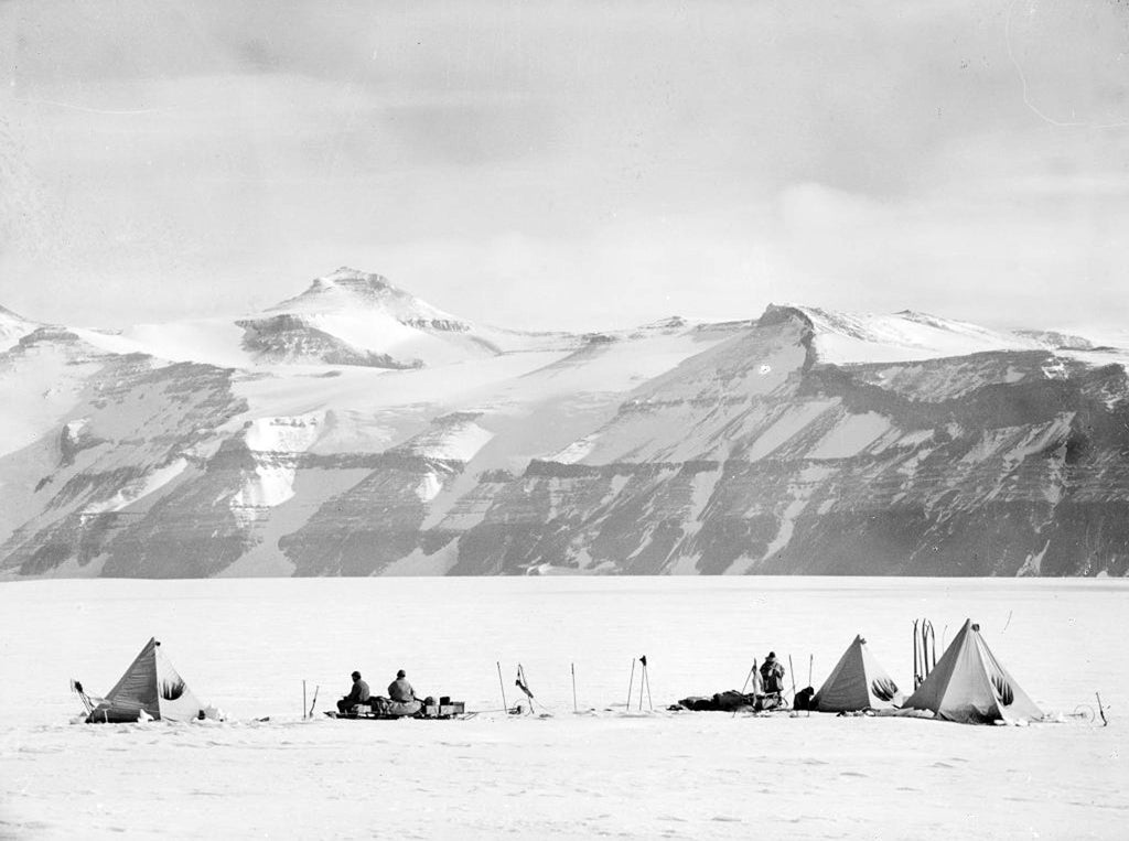 A photograph taken by Captain Scott on his final expedition of his camp on Beardmore Glacier.