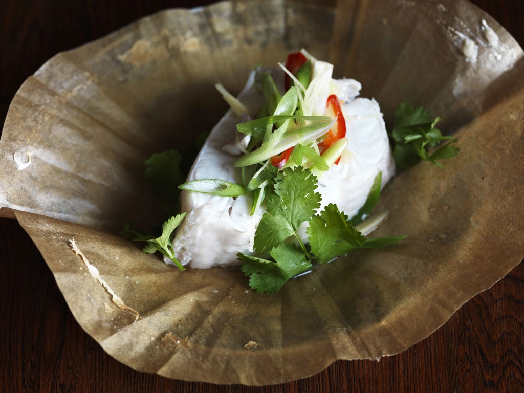 Halibut en papillote with ginger