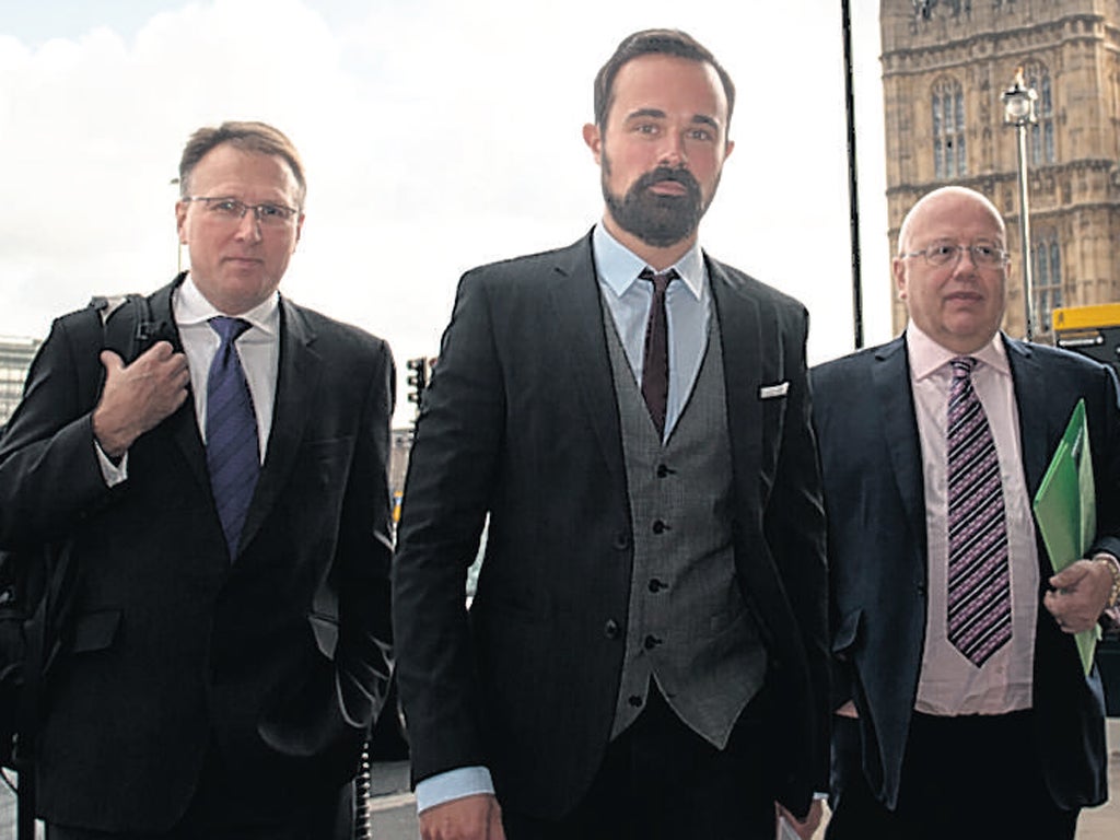 Evgeny Lebedev, chairman of IPL, centre, managing director Andrew Mullins, left, and Independent editor Chris Blackhurst, right, yesterday