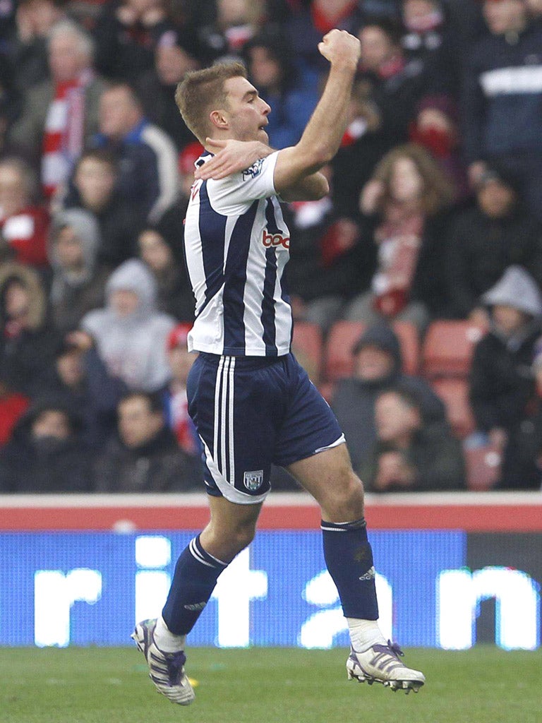 James Morrison gestures after scoring West Bromwich’s opener