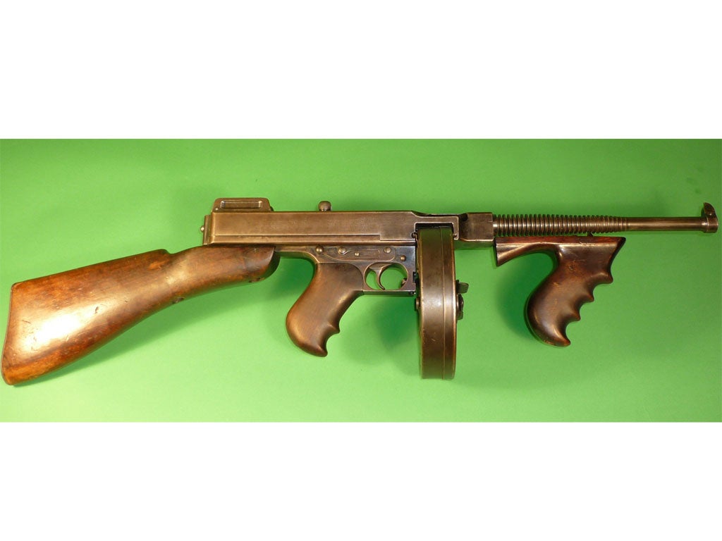 A .45-caliber, fully automatic Thompson submachine gun believed to have been seized from outlaw couple Bonnie and Clyde's Joplin hideout in 1933