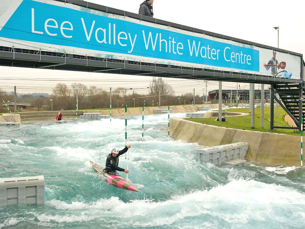 British paddler Adam Marshall trains at the Lee Valley centre, venue for the canoe slalom at the London Games