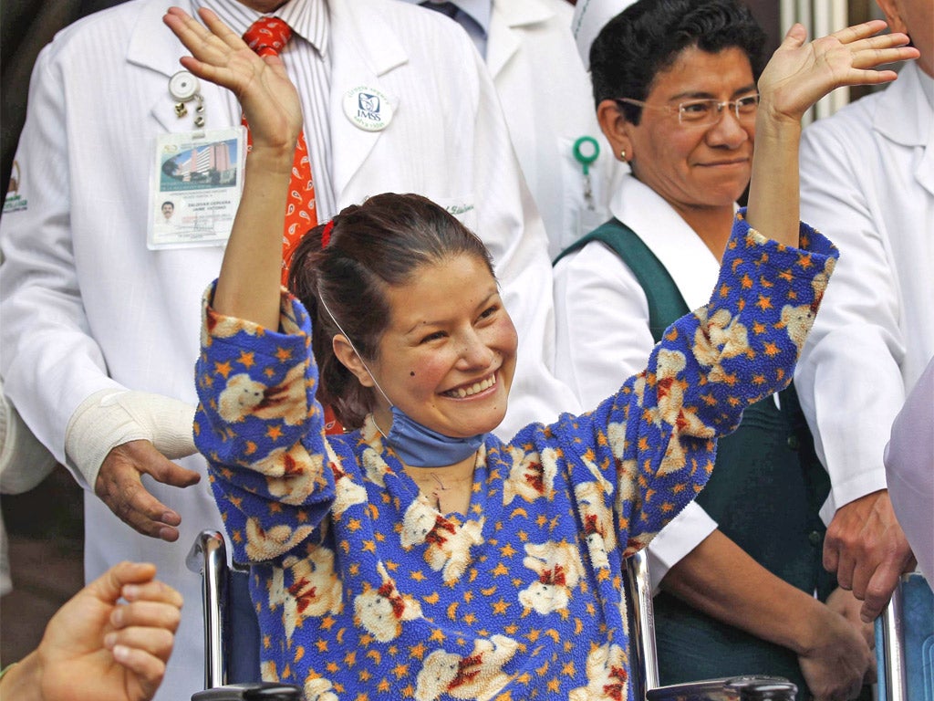 Erika Hernandez leaves hospital in Mexico City yesterday