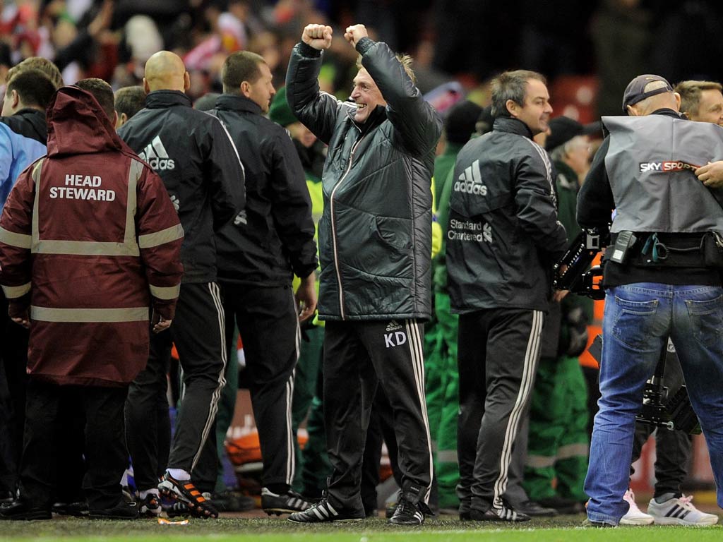 Dalglish celebrates victory over Manchester City in the Carling Cup semi-final