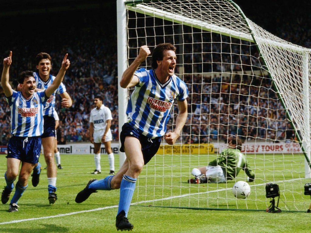 Keith Houchen savours his goal in the famous1987 FA Cup final