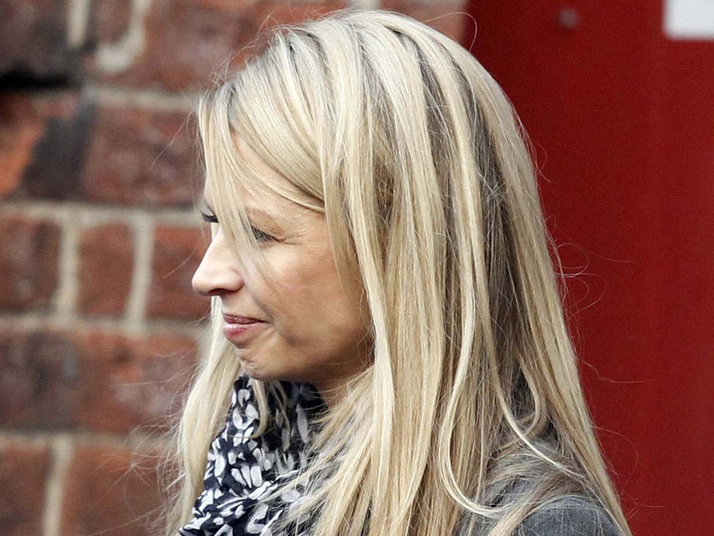 Louise Speed, the widow of the former Wales manager Gary Speed, leaves Warrington Coroner’s
Court, after a narrative verdict was returned, confirming the cause of death as hanging