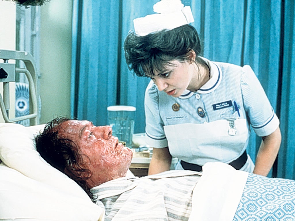 Michael Gambon as Philip E Marlow and Joanne Whalley as Nurse Mills in 'The Singing Detective' in 1986