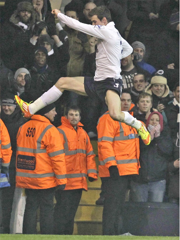 Gareth Bale celebrates putting Spurs 1-0 up at White Hart Lane