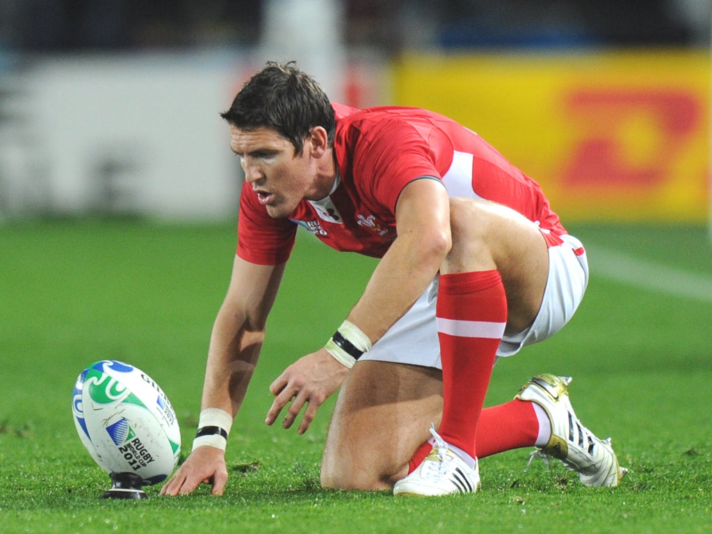 James Hook lines up a kick at goal for Wales at the 2011 World Cup