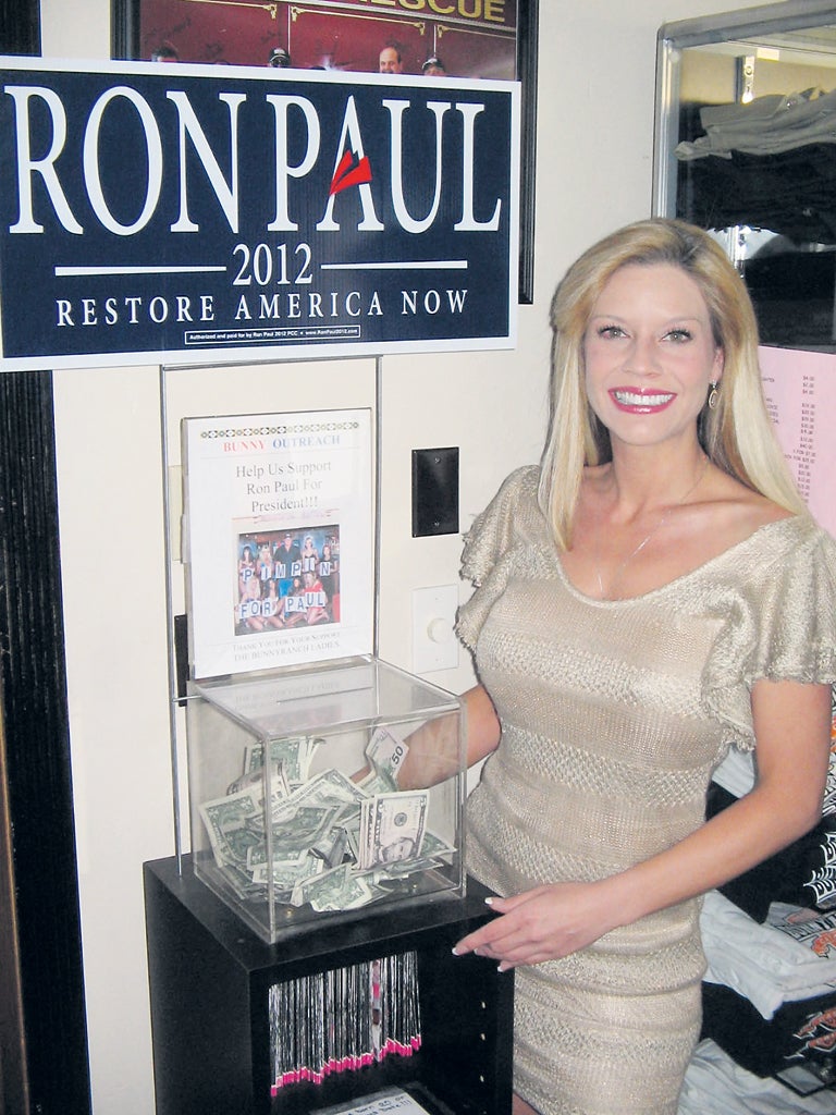 The Moonlite Bunny Ranch Brothel outside Carson City has a collection box for Paul’s campaign