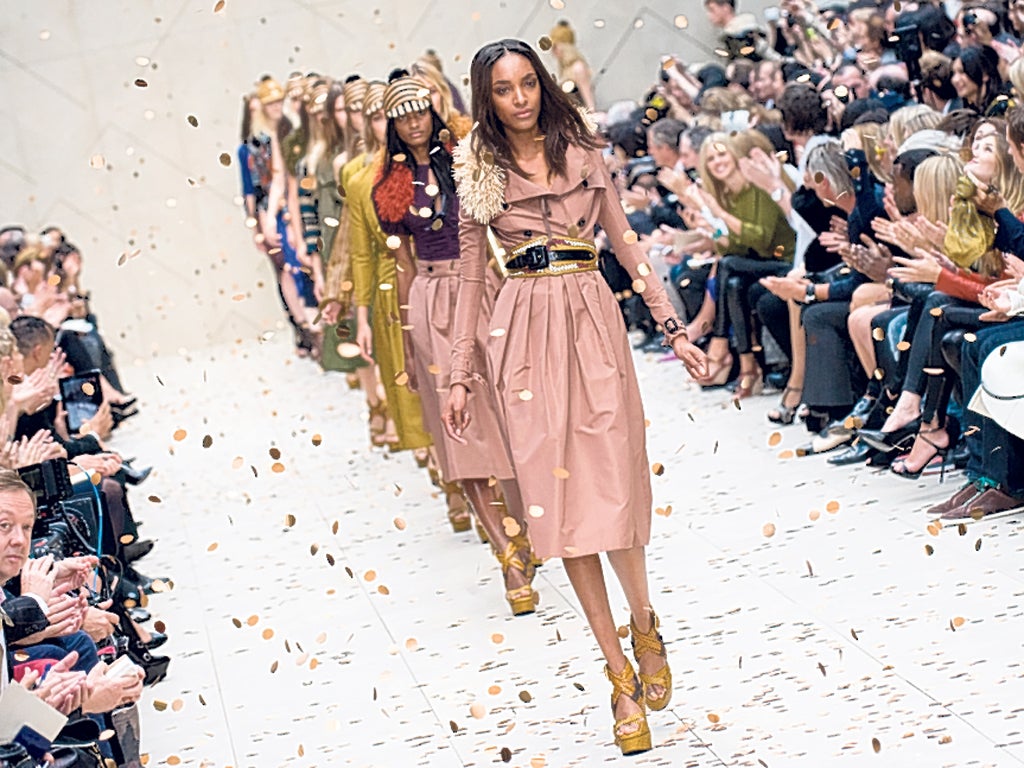 Models on the catwalk at London Fashion Week in September