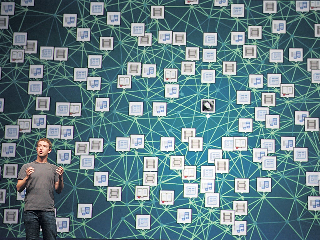 Mark Zuckerberg illustrates the global reach of
Facebook