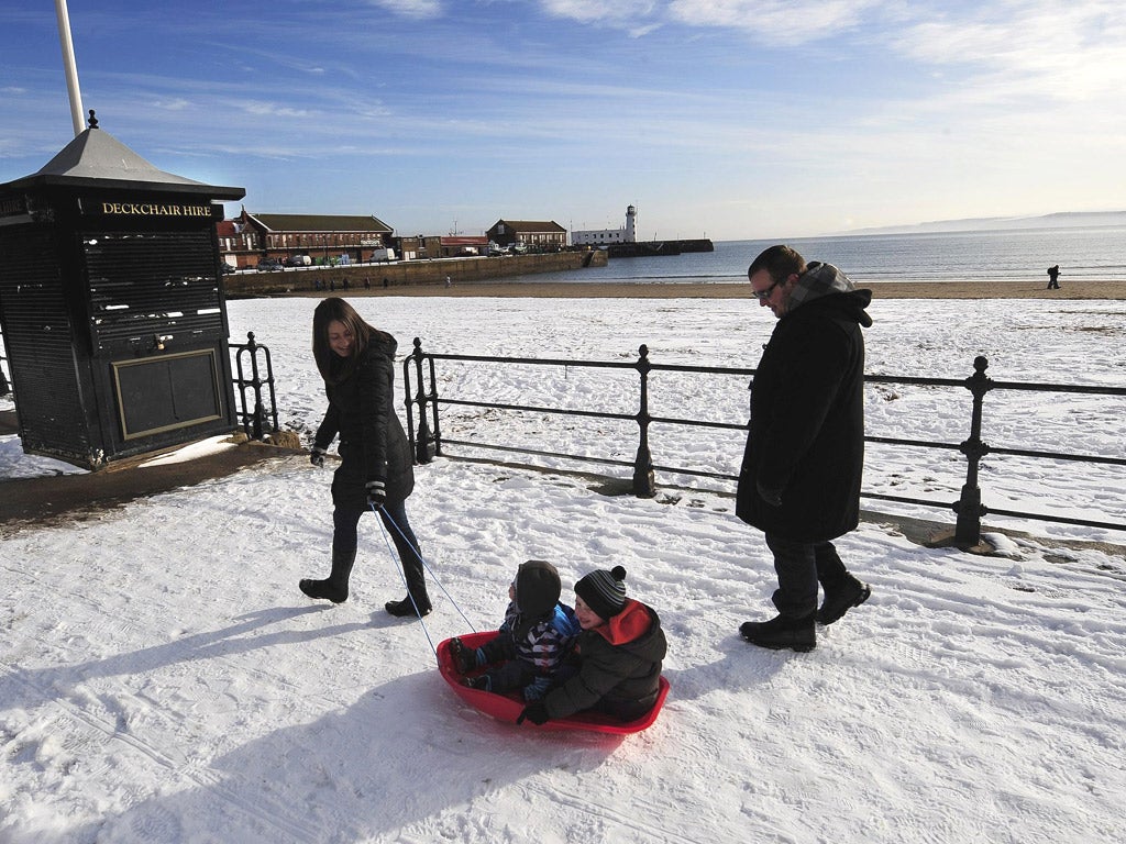 Snow made the seafront at Scarborough the perfect place for tobogganing