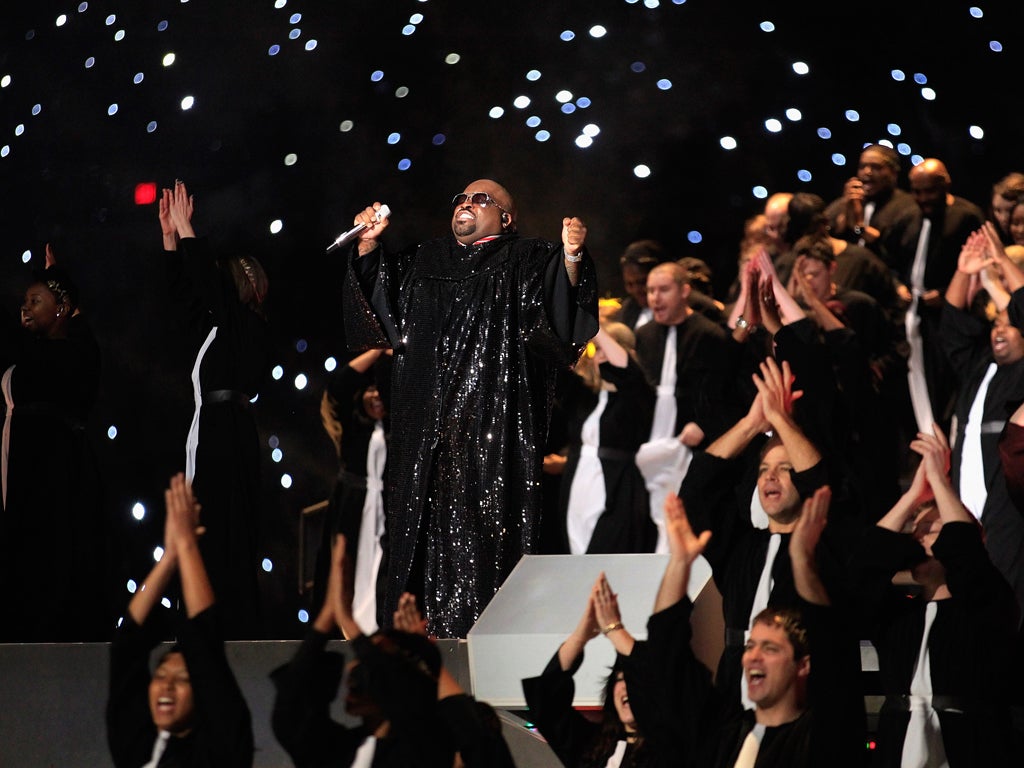 CeeLo Green in the half-time show at the Super Bowl (he didn’t sing ‘Mary, Did You Know?’)