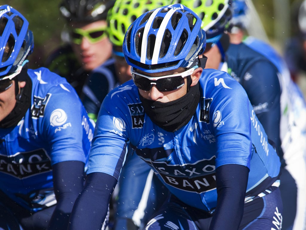 Alberto Contador rides in the pack during the first stage of the 21th Mallorca Challenge yesterday