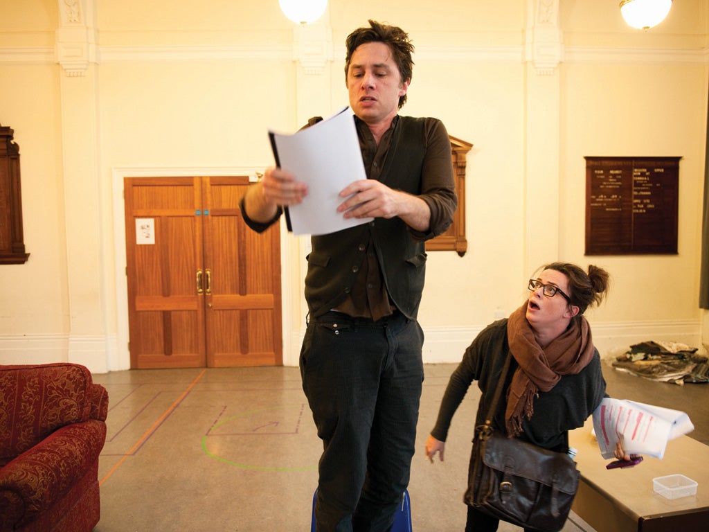 Blue-collar guy: Zach Braff rehearsing 'All New People'