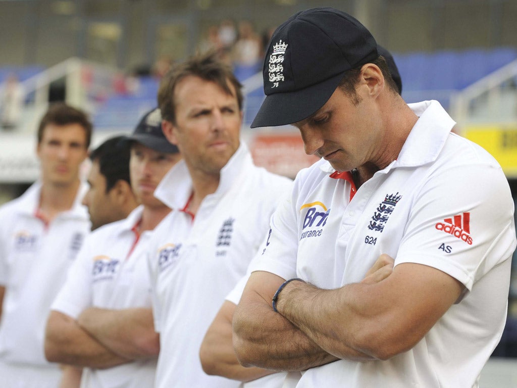 A dejected Andrew Strauss reflects on England’s whitewash yesterday