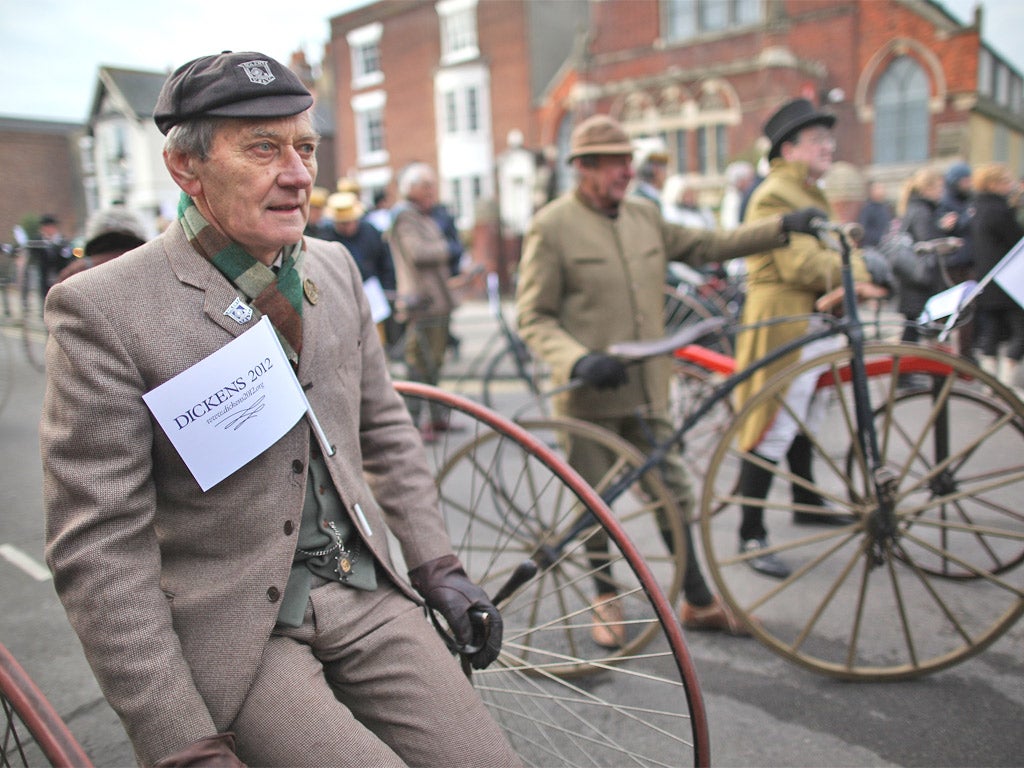 The Pickwick Bicycle Club paying their tributes in Portsmouth yesterday