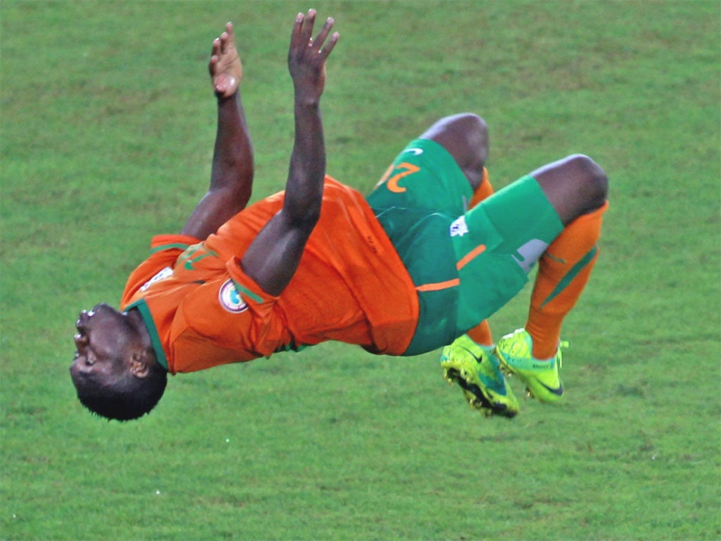 Emmanuel Mayuka celebrates his winner with a somersault