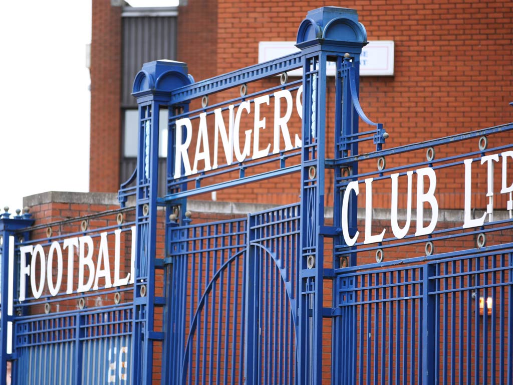 A view of the gates at Ibrox, the home of Rangers Football Club