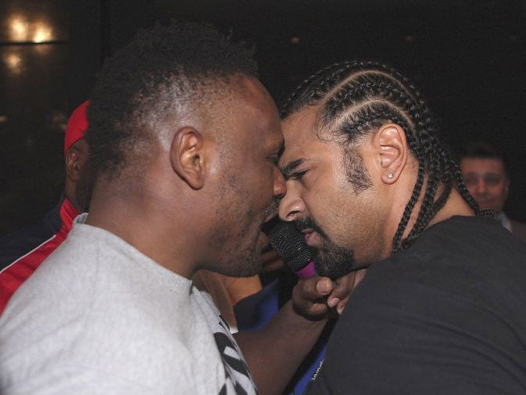 David Haye and Dereck Chisora confront each other