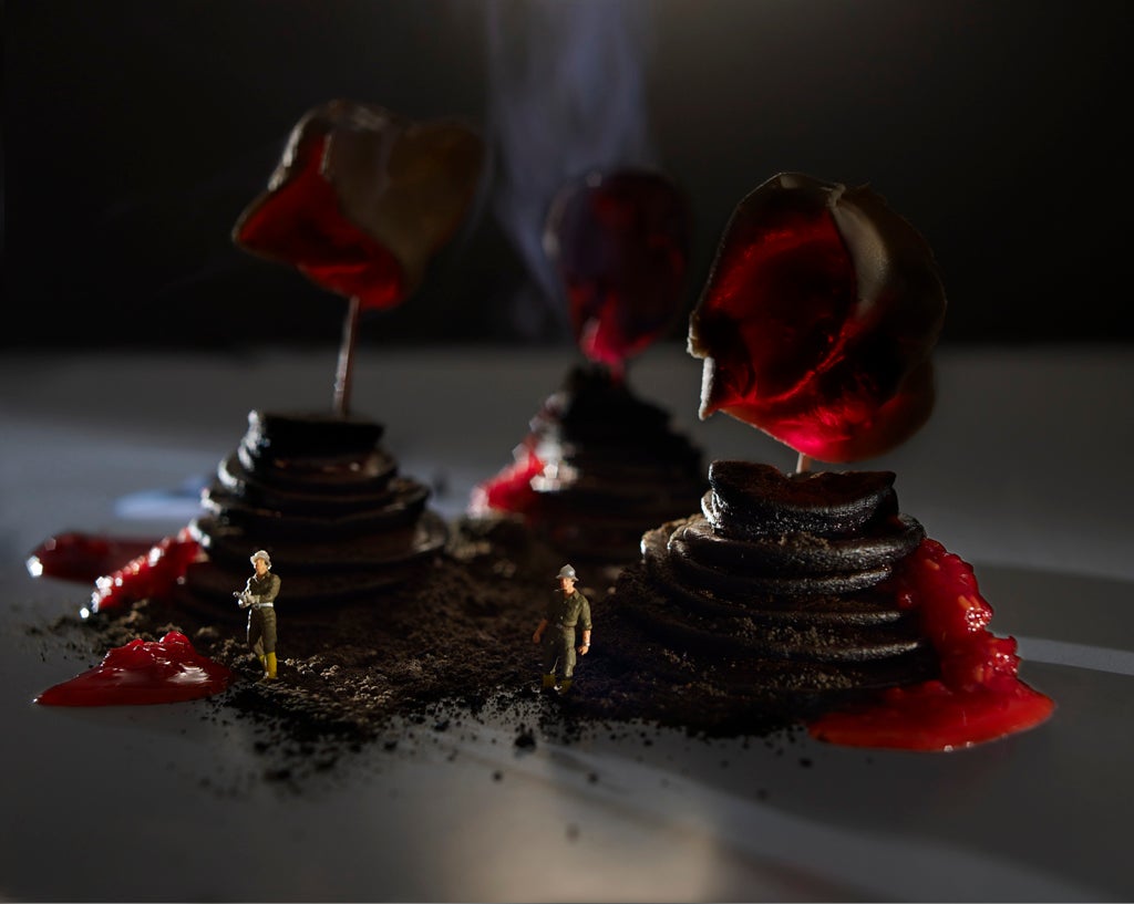 Pancake volcano, one of a new series of edible three-dimensional 'panscapes' by foodies Polly Betton and Andrew Stellitano