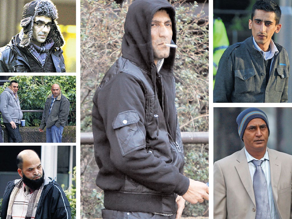 Abdul Rauf; Qamar Shahzad, left, and Mohammed Amin; Liaquat Shah; Mohammed Sajid; Kabeer Hassan; Abdul Qayyum at Liverpool Crown Court