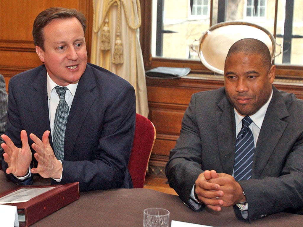 Prime Minister David Cameron alongside former Liverpool and England star, John Barnes