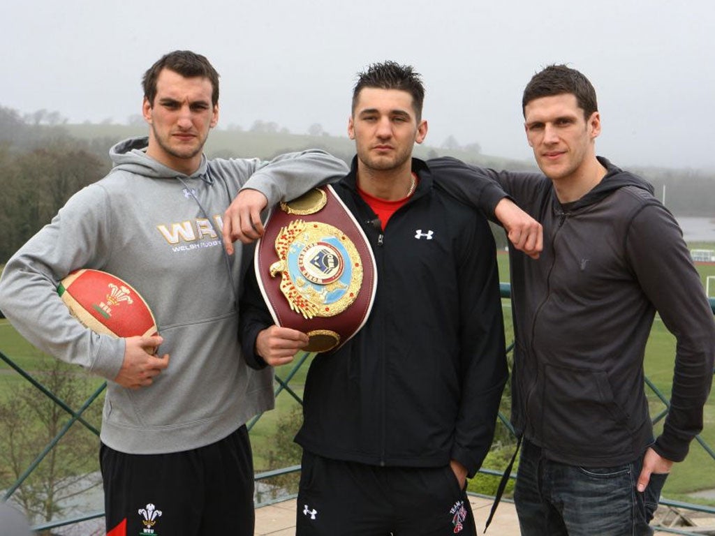 Wales rugby captain Sam Warburton (far left), world champion boxer Nathan Cleverly (centre) and Cardiff City captain Mark Hudson all hope to taste victory this weekend