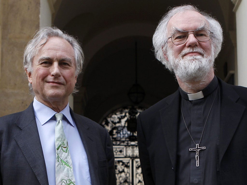 Professor Richard Dawkins and the Archbishop of Canterbury, Rowan Williams outside Clarendon House before the televised debate