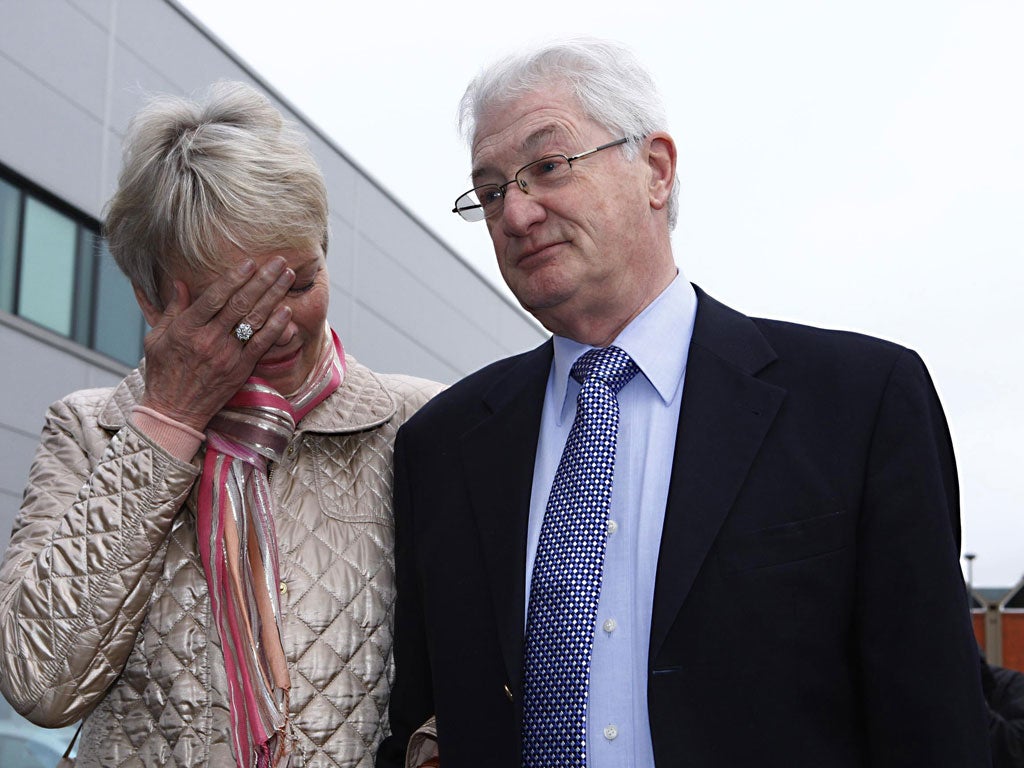 Christopher Tappin with his wife Elaine outside Heathrow police station