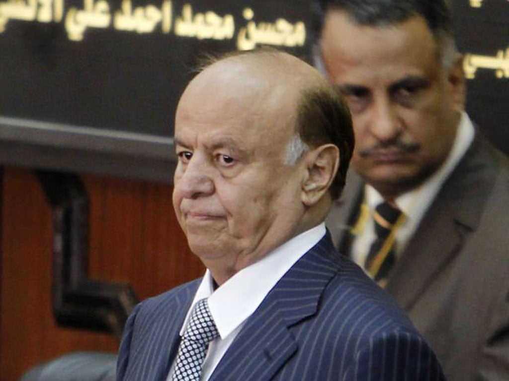 Yemen's newly elected president Abd-Rabbu Mansour Hadi before taking oath at the parliament today