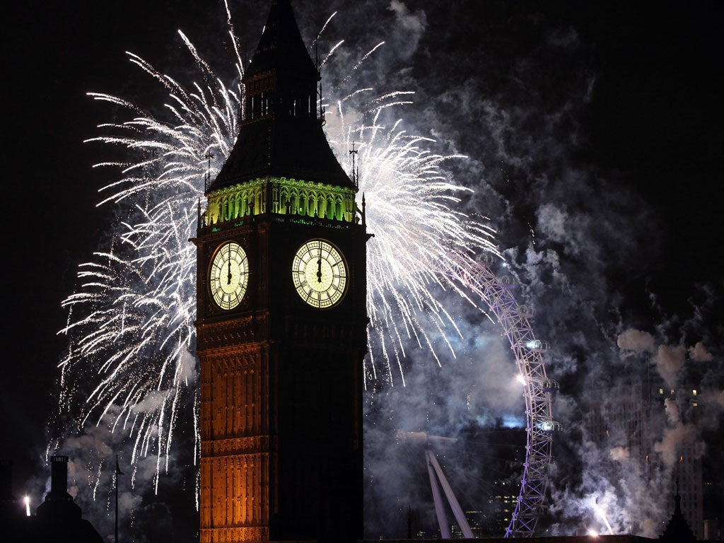 Fireworks explode over the Houses of Parliament