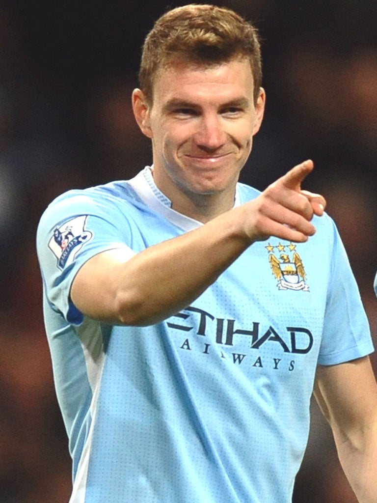 EDIN DZEKO: The striker scored his side’s third goal against Blackburn