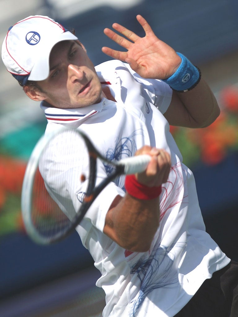 Marko Djokovic in action against Andrei Golubev yesterday