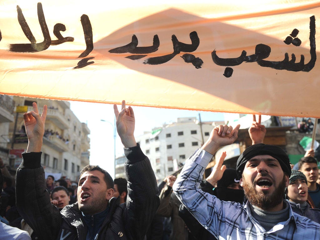 Demonstrators protest in Idlib