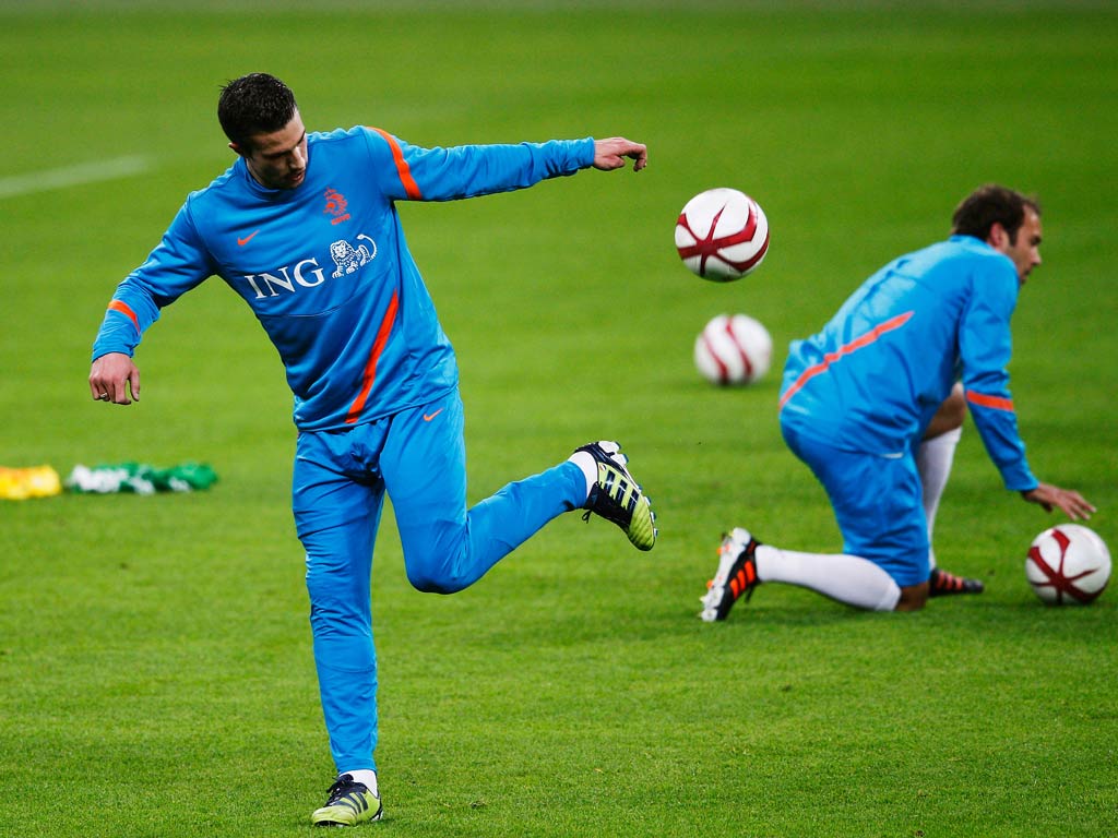 Van Persie pictured training with the Dutch squad